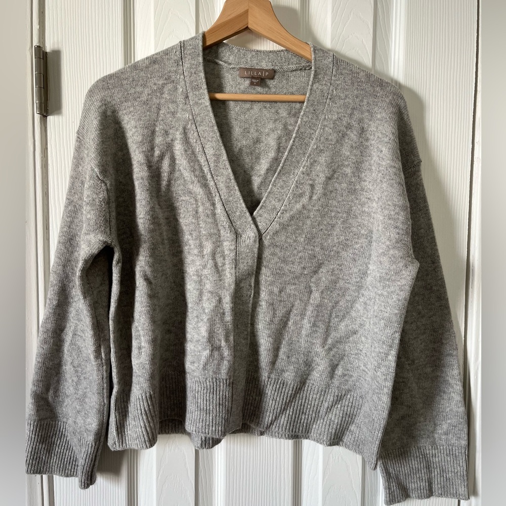 Lilla P Gray Women's Merino Cardigan Sweater
